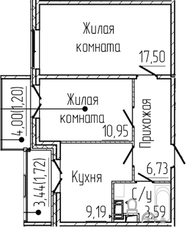 2-комнатная квартира 50.88 м², 6/8 эт., ЖК «SERTOLOVO PARK»